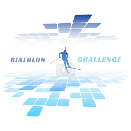 Biathlon Challenge Banner mit abstraktem Hintergrund. Biathlet-Silhouette. Design von Winterspielen. Vektorillustration.