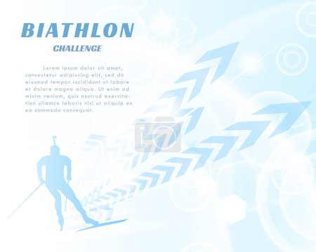 Biathlon challenge banner with abstract background. Biathlon athlete silhouette. Winter games design. Vector illustration.