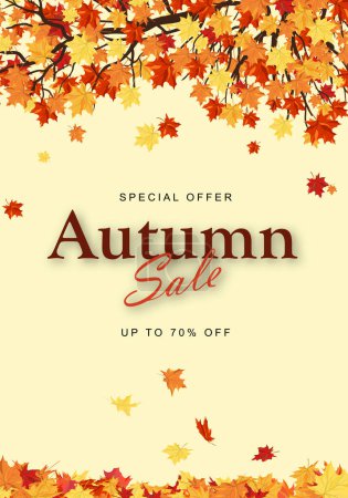 Illustration for Autumn sale poster template decorated with maple leaves in warm color tone for shopping sale or promotion poster and web banner. Vector illustration. - Royalty Free Image