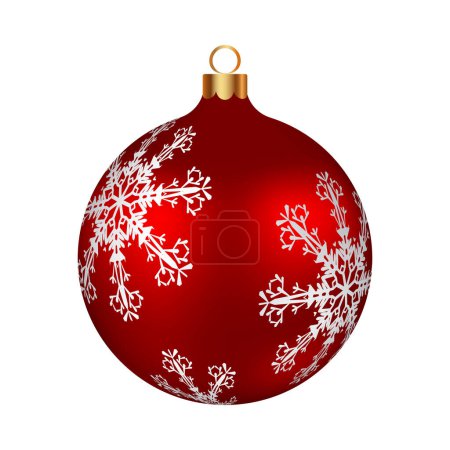 Weihnachtsdekoration rote Glaskugel mit Schneeflocken verziert. Festliches Gestaltungselement für die Winterferien, Veranstaltungen, Rabatte und Verkäufe. Vektorillustration.