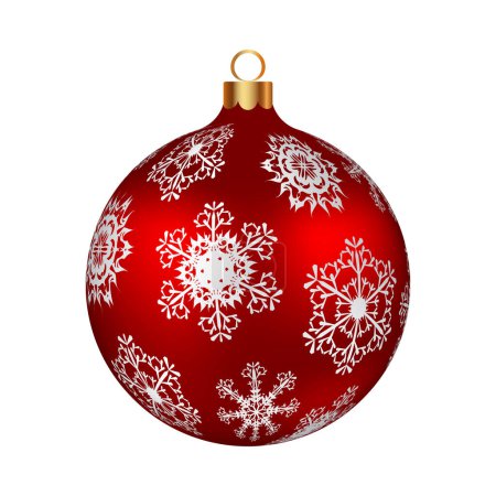 Illustration for Christmas decoration red glass ball with snowflakes ornate. Festive design element for the winter holidays, events, discounts, and sales. Vector illustration. - Royalty Free Image