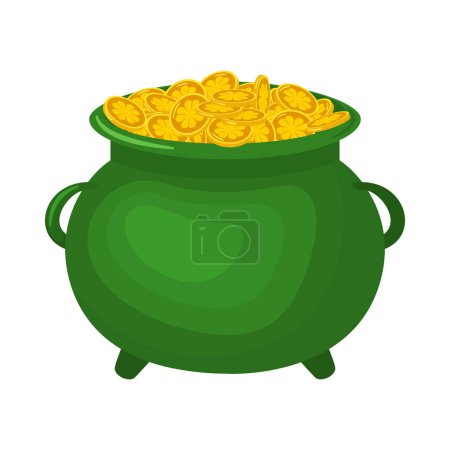 Illustration for Leprechaun pot with gold coins. Cartoon element of Irish beer festival St Patrick's day. Vector Illustration. - Royalty Free Image
