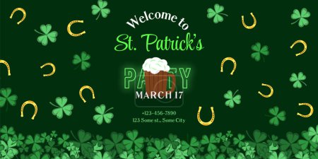 Saint Patrick's Day Banner. Irish Saint Patrick Party Bier Festival Plakat. 17. März Feier, Einladung. Vektorillustration