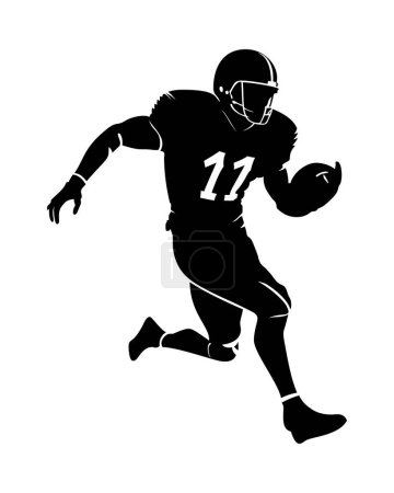 Illustration for American football player silhouette. Running isolated athlete. Running rugby man, team sport. Very detailed and smooth lines. Vector illustration. - Royalty Free Image