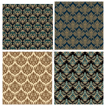 Damask seamless baroque ornament set. Ornate pattern element for design in Victorian style. It can be used for decorating of wedding invitations, greeting cards, decoration for bags and clothes