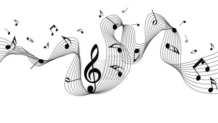 Musikalische Notizen Notensystem Hintergrund auf weiß. Vektorillustration.