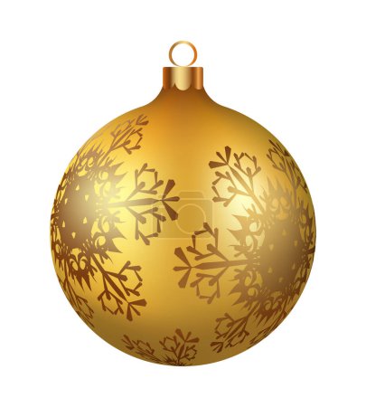 Illustration for Christmas decoration golden glass ball with snowflakes ornate. Festive design element for the winter holidays, events, discounts, and sales. Vector illustration. - Royalty Free Image