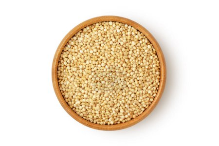 Téléchargez les photos : Quinoa in wooden bowl on white background - en image libre de droit