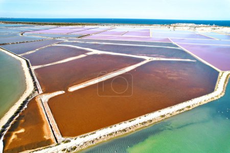 Photo for San Pedro del Pinatar salt lakes Salinas aerial drone point of view during sunny day. Spain, Murcia - Royalty Free Image