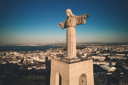 Photo for Aerial view The Sanctuary of Christ the King is a Catholic monument. Lisbon - Royalty Free Image