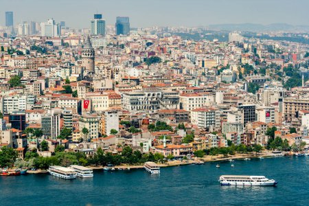 Photo for Scenic view of Bosphorus strait, dense cityscape of Istanbul, historic Ottoman architecture, touristic destination. - Royalty Free Image