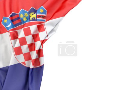 Bandera de Croacia en la esquina sobre fondo blanco. Aislado. Ilustración 3D