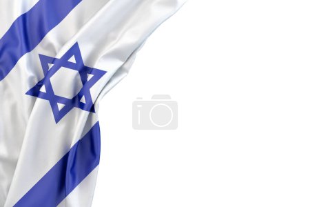 Téléchargez les photos : Drapeau d'Israël dans le coin sur fond blanc. Isolé. Illustration 3D. Isolé - en image libre de droit