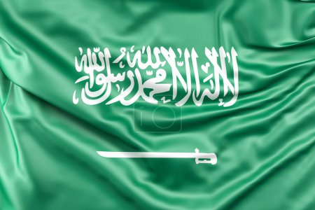 Téléchargez les photos : Drapeau ébouriffé d'Arabie Saoudite. Rendu 3D - en image libre de droit