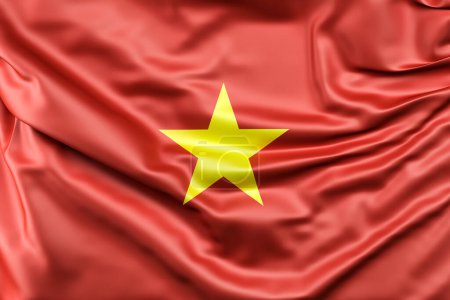 Drapeau ébouriffé du Vietnam. Rendu 3D