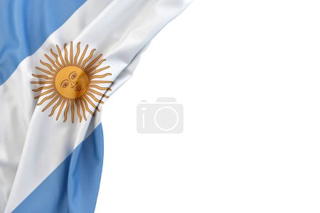 Bandera de Argentina en esquina sobre fondo blanco. Aislado. Renderizado 3D