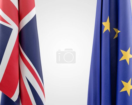 Foto de Banderas de la Unión Europea y del Reino Unido. Renderizado 3D - Imagen libre de derechos