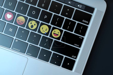 Photo for Emojis over keyboard. 3D Rendering - Royalty Free Image