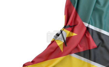 Foto de Bandera de Mozambique sobre fondo blanco con espacio vacío a la izquierda. Aislado. Renderizado 3D - Imagen libre de derechos