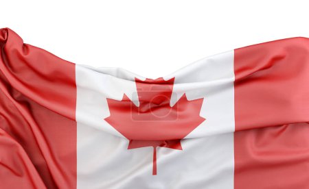 Foto de Bandera de Canadá aislada sobre fondo blanco con espacio de copia arriba. Renderizado 3D - Imagen libre de derechos