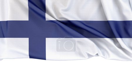 Bandera de Finlandia aislada sobre fondo blanco con espacio para copiar abajo. Renderizado 3D