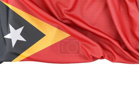 Téléchargez les photos : Drapeau du Timor oriental isolé sur fond blanc avec espace de copie ci-dessous. rendu 3D - en image libre de droit