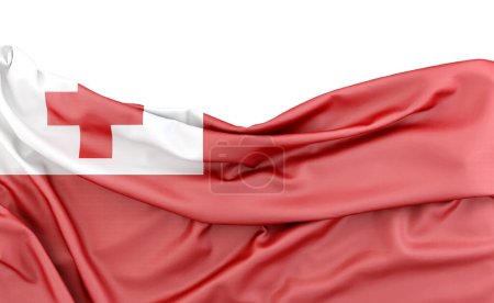 Flag of Tonga isolated on white background with copy space above. 3D rendering