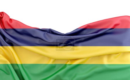 Foto de Bandera de Mauricio aislada sobre fondo blanco con espacio de copia arriba. Renderizado 3D - Imagen libre de derechos