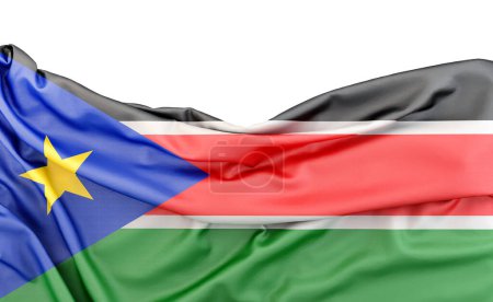 Flagge des Südsudan isoliert auf weißem Hintergrund mit Kopierraum darüber. 3D-Rendering