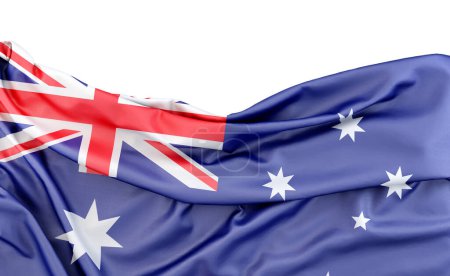 Flag of Australia isolated on white background with copy space above. 3D rendering