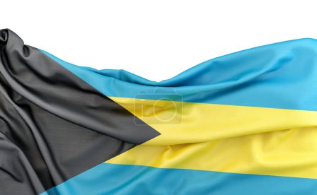 Flag of Bahamas isolated on white background with copy space above. 3D rendering