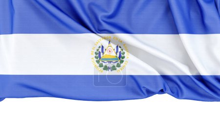 Flag of El Salvador isolated on white background with copy space below. 3D rendering