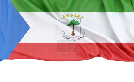 Bandera de Guinea Ecuatorial aislada sobre fondo blanco con espacio de copia abajo. Renderizado 3D