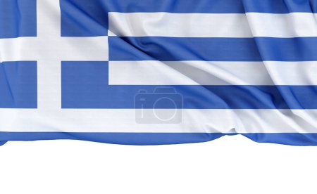 Flag of Greece isolated on white background with copy space below. 3D rendering