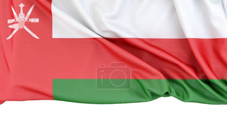 Téléchargez les photos : Drapeau d'Oman isolé sur fond blanc avec espace de copie ci-dessous. rendu 3D - en image libre de droit