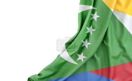 Bandera de Comoras con espacio vacío a la izquierda. Aislado. Renderizado 3D
