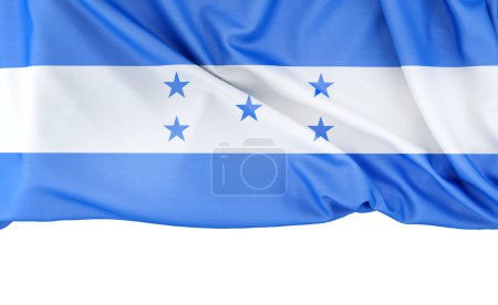 Bandera de Honduras aislada sobre fondo blanco con espacio de copia abajo. Renderizado 3D