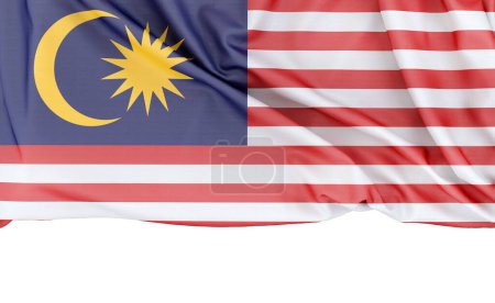 Bandera de Malasia aislada sobre fondo blanco con espacio de copia a continuación. Renderizado 3D