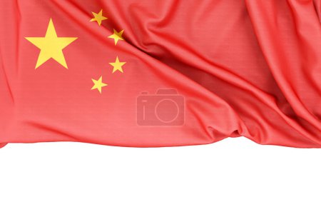 Téléchargez les photos : Drapeau de la Chine isolé sur fond blanc avec espace de copie ci-dessous. rendu 3D - en image libre de droit
