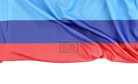 Bandera de la República Popular de Luhansk aislada sobre fondo blanco con espacio de copia a continuación. Renderizado 3D
