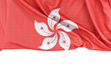 Téléchargez les photos : Drapeau de Hong Kong isolé sur fond blanc avec espace de copie ci-dessous. rendu 3D - en image libre de droit