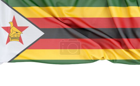 Flag of Zimbabwe isolated on white background with copy space below. 3D rendering