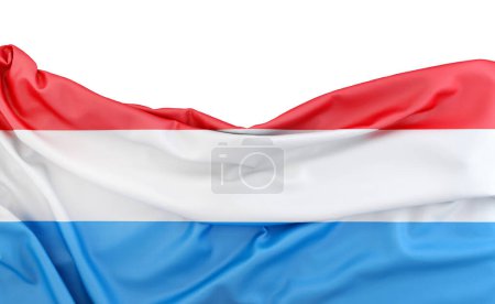 Bandera de Luxemburgo aislada sobre fondo blanco con espacio de copia arriba. Renderizado 3D