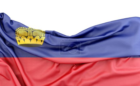 Flag of Liechtenstein isolated on white background with copy space above. 3D rendering