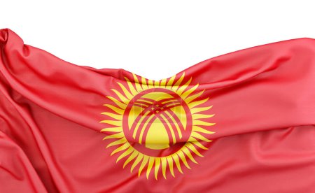 Flag of Kyrgyzstan isolated on white background with copy space above. 3D rendering