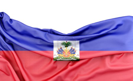 Flag of Haiti isolated on white background with copy space above. 3D rendering