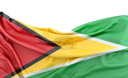 Flag of Guyana isolated on white background with copy space above. 3D rendering