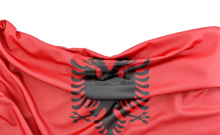 Flagge Albaniens isoliert auf weißem Hintergrund mit Kopierraum darüber. 3D-Rendering