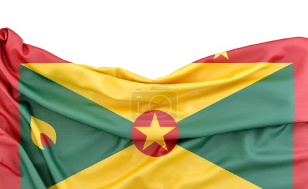 Flag of Grenada isolated on white background with copy space above. 3D rendering