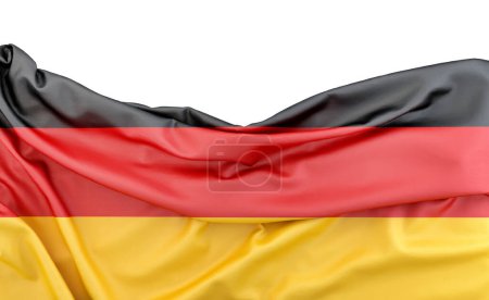 Foto de Bandera de Alemania aislada sobre fondo blanco con espacio de copia arriba. Renderizado 3D - Imagen libre de derechos